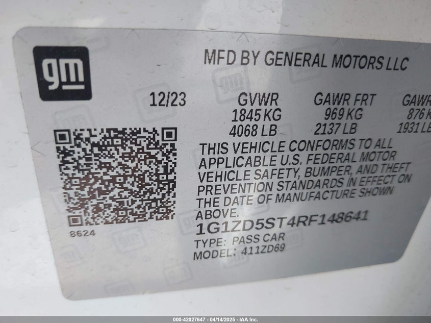 VIN 1G1ZD5ST4RF148641 2024 CHEVROLET MALIBU FWD 1LT
