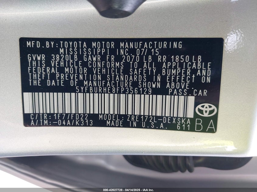 2015 TOYOTA COROLLA S PLUS - 5YFBURHE8FP356129