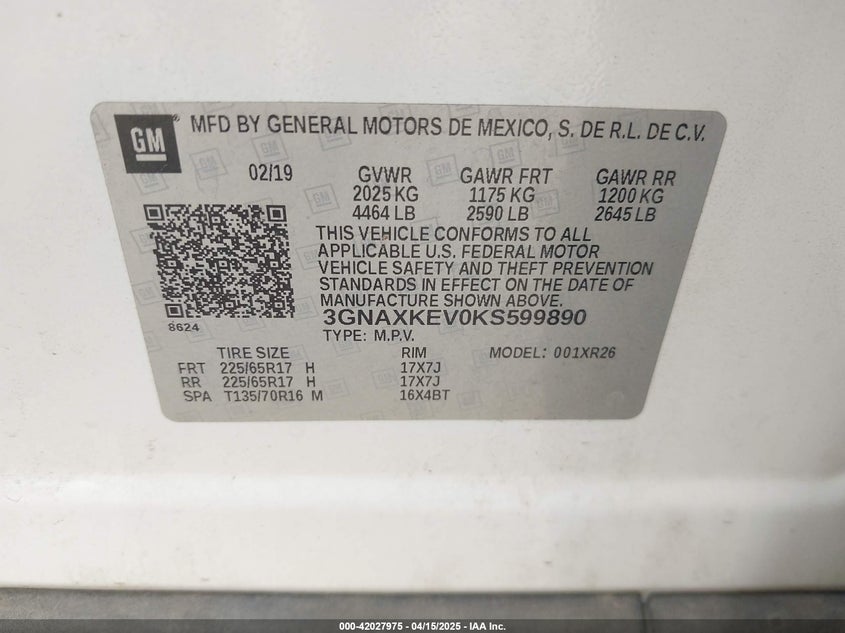 2019 CHEVROLET EQUINOX LT - 3GNAXKEV0KS599890