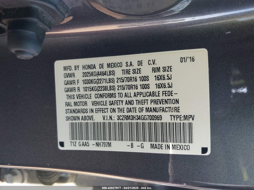 2016 HONDA CR-V LX - 3CZRM3H34GG700969