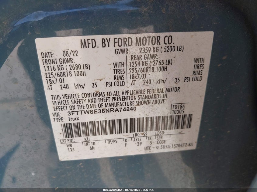 2022 FORD MAVERICK LARIAT - 3FTTW8E38NRA74240