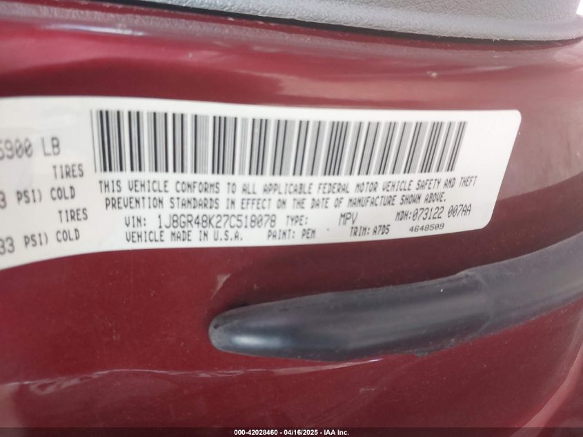 2007 Jeep Grand Cherokee Laredo VIN: 1J8GR48K27C518078 Lot: 42028460