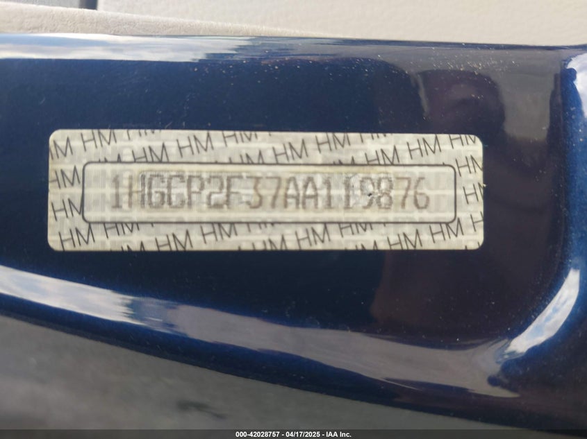 2010 HONDA ACCORD VIN: 1HGCP2F37AA119876