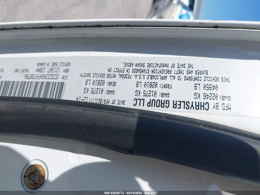 2015 DODGE CHALLENGER VIN: 2C3CDZAG4FH739754