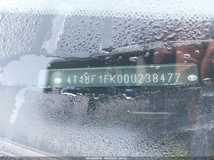 2013 TOYOTA CAMRY VIN: 4T1BF1FK0DU238477