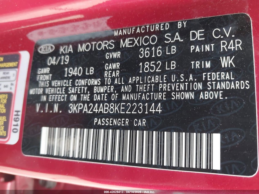 2019 KIA RIO S - 3KPA24AB8KE223144