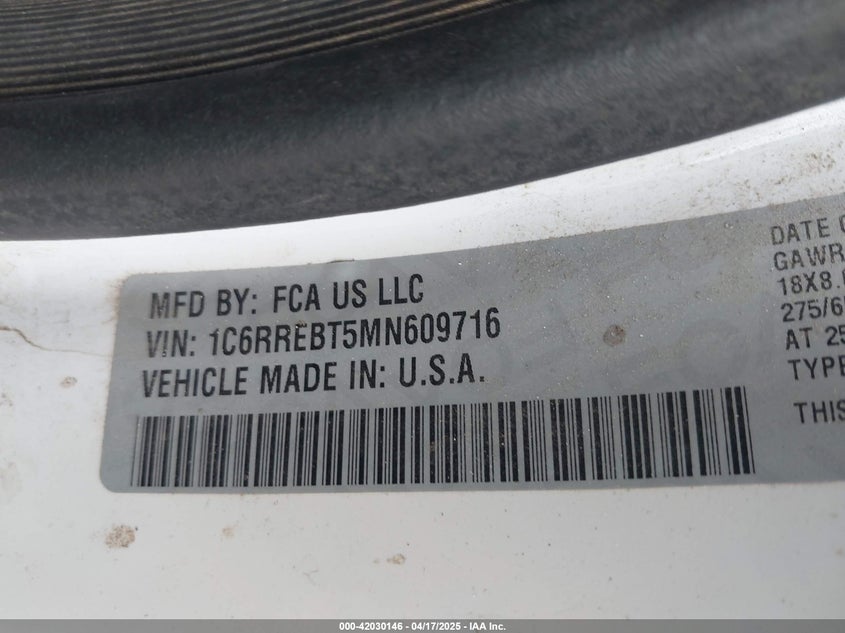 2021 RAM 1500 VIN: 1C6RREBT5MN609716
