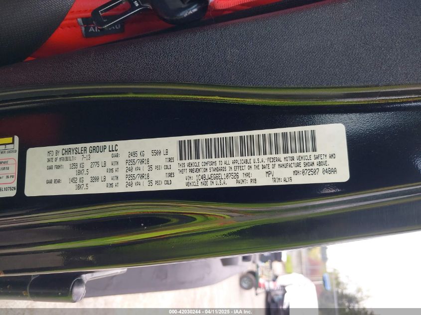 2014 Jeep Wrangler Unlimited Sahara VIN: 1C4BJWEG6EL107526 Lot: 42030244