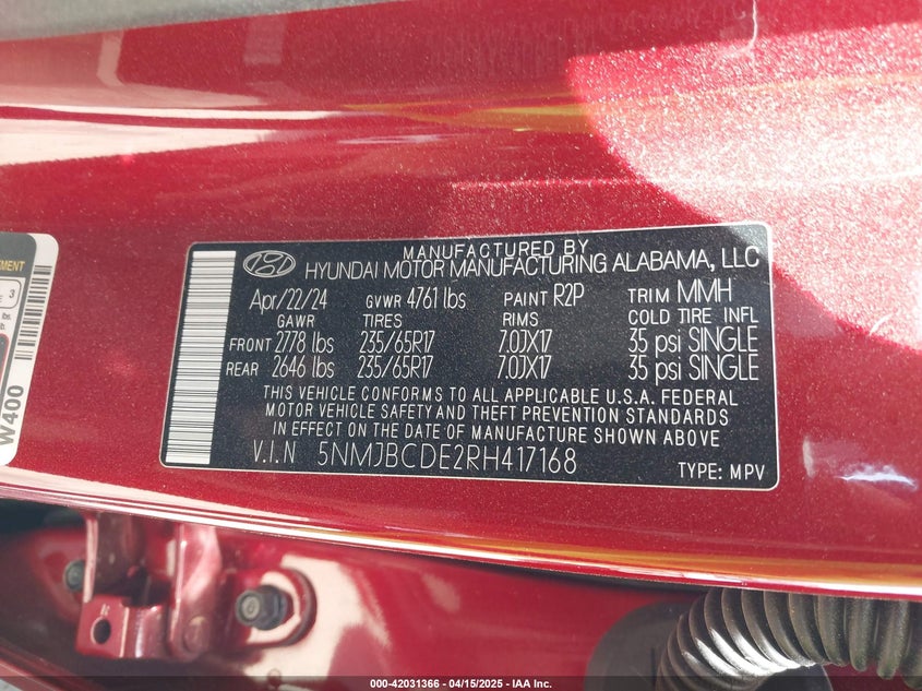 2024 HYUNDAI TUCSON SEL - 5NMJBCDE2RH417168