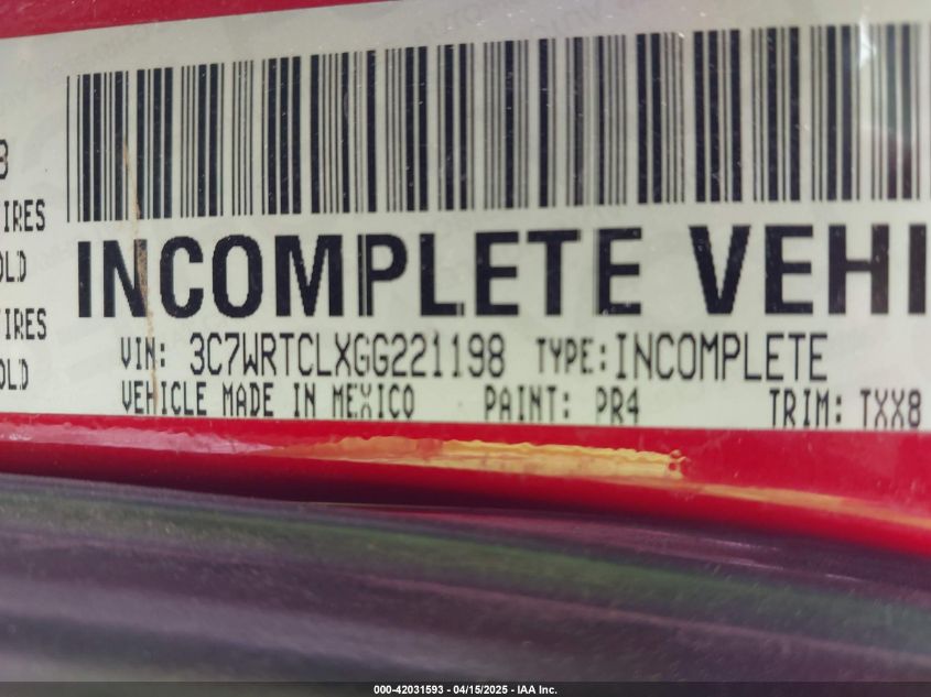 2016 Ram 3500 Chassis Tradesman/Slt/Laramie VIN: 3C7WRTCLXGG221198 Lot: 42031593