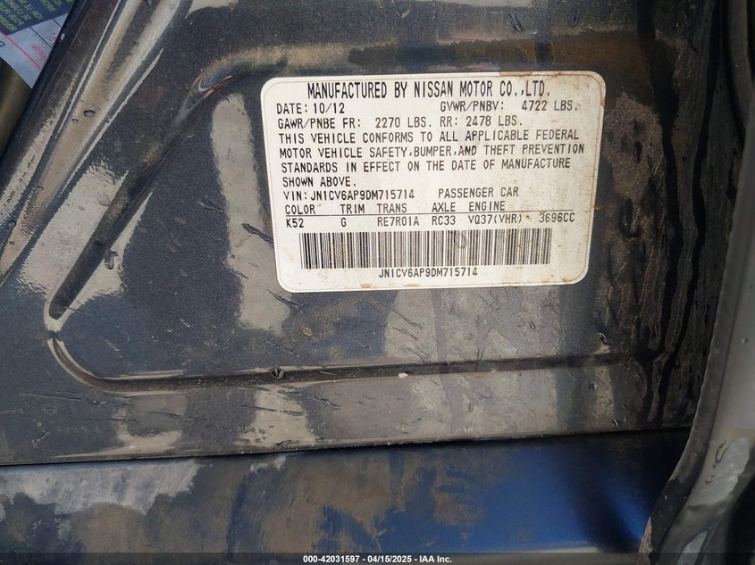 2013 INFINITI G37 JOURNEY - JN1CV6AP9DM715714