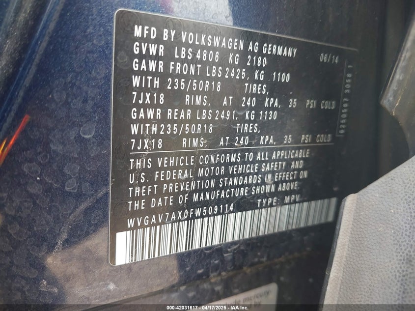 2015 VOLKSWAGEN TIGUAN SEL - WVGAV7AX0FW509114