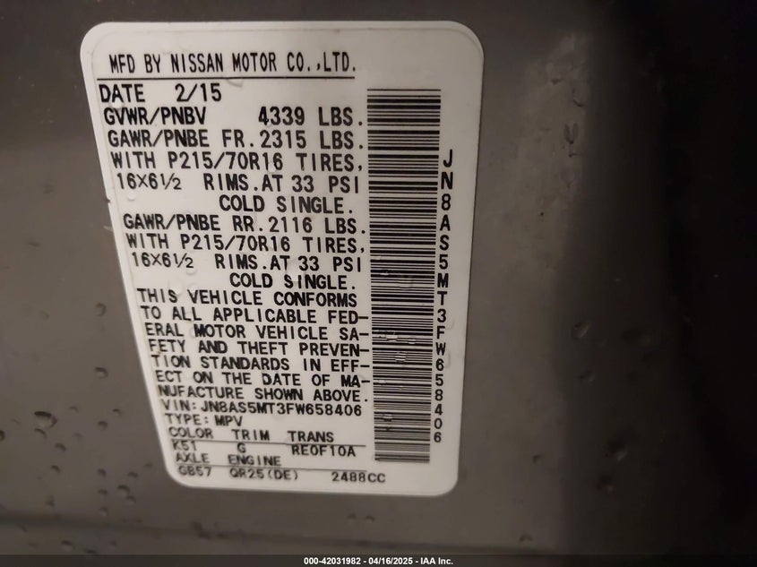 2015 NISSAN ROGUE SELECT S - JN8AS5MT3FW658406