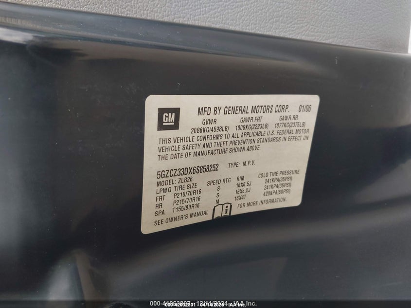2006 SATURN VUE VIN: 5GZCZ33DX6S858252