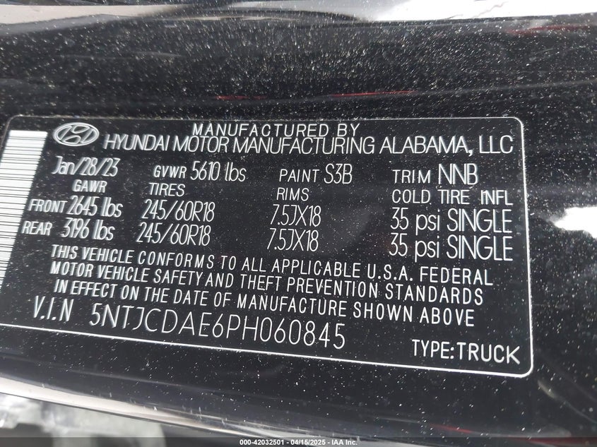 2023 HYUNDAI SANTA CRUZ VIN: 5NTJCDAE6PH060845