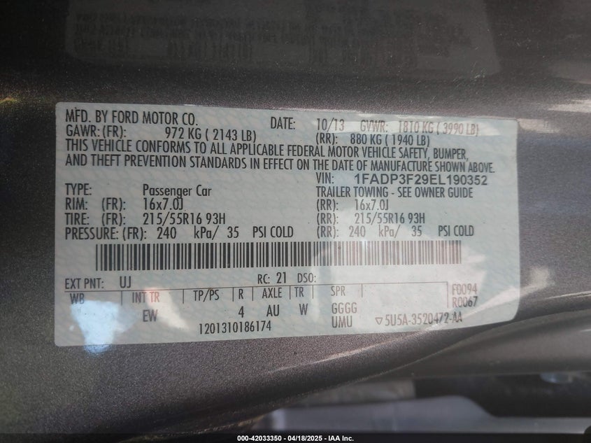 2014 FORD FOCUS SE - 1FADP3F29EL190352