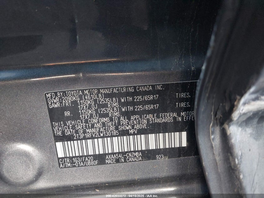 2020 TOYOTA RAV4 XLE - 2T3P1RFV2LW130185