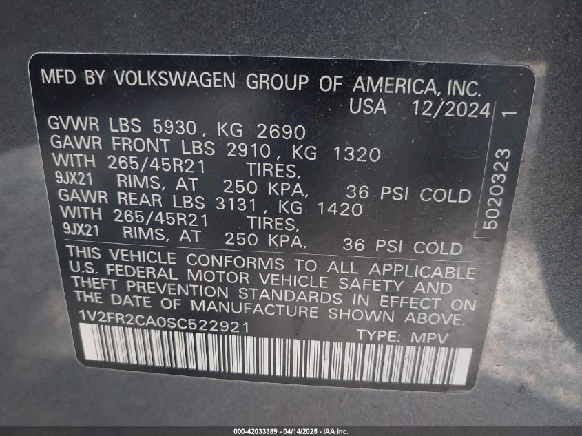 2025 Volkswagen Atlas - 1V2FR2CA0SC522921