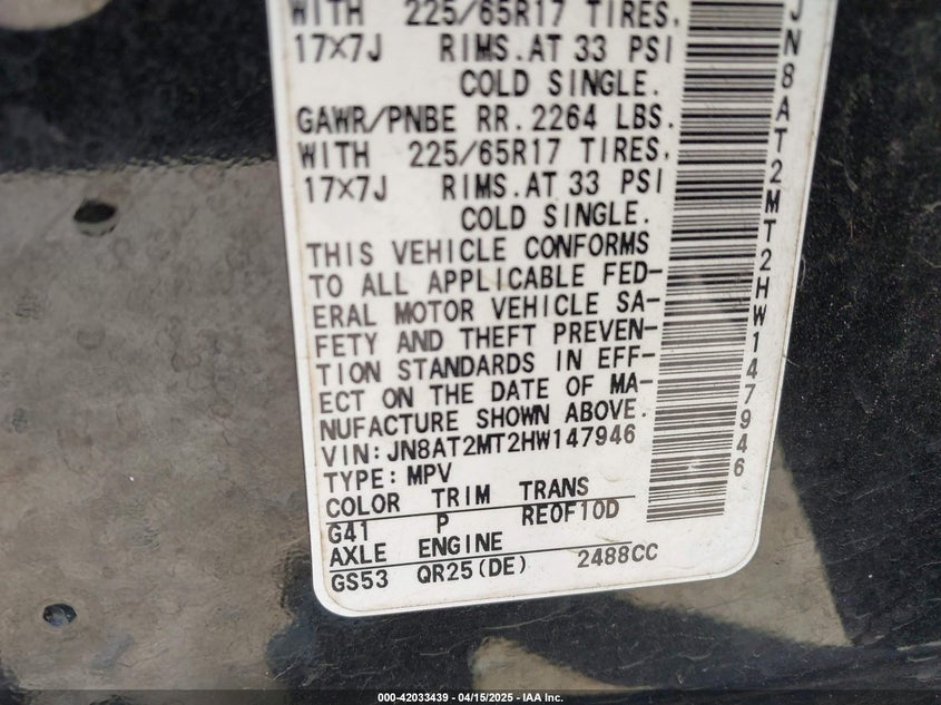 2017 NISSAN ROGUE SV - JN8AT2MT2HW147946