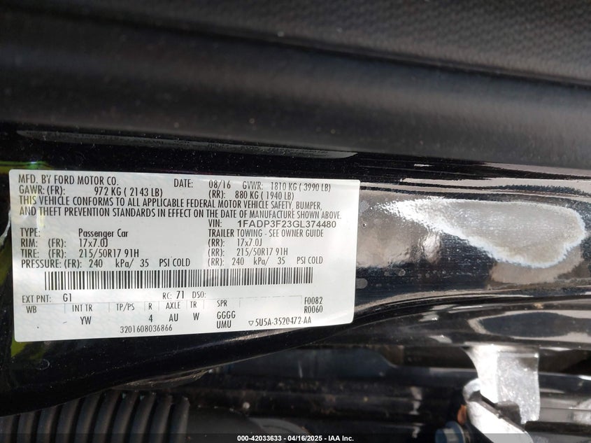 2016 FORD FOCUS SE - 1FADP3F23GL374480