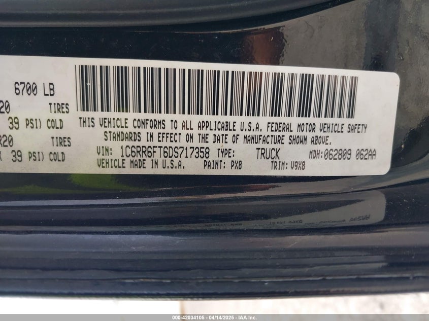 2013 RAM 1500 VIN: 1C6RR6FT6DS717358