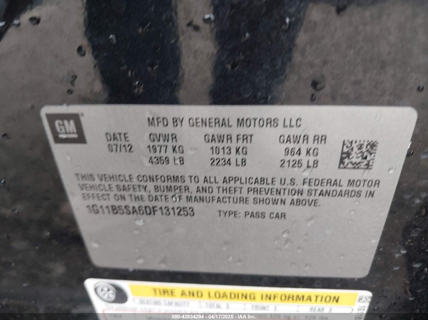 2013 CHEVROLET MALIBU 1LS - 1G11B5SA6DF131253