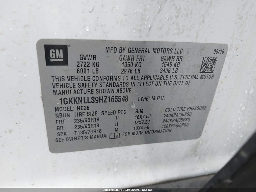 2017 GMC ACADIA SLE-2 - 1GKKNLLS9HZ165548