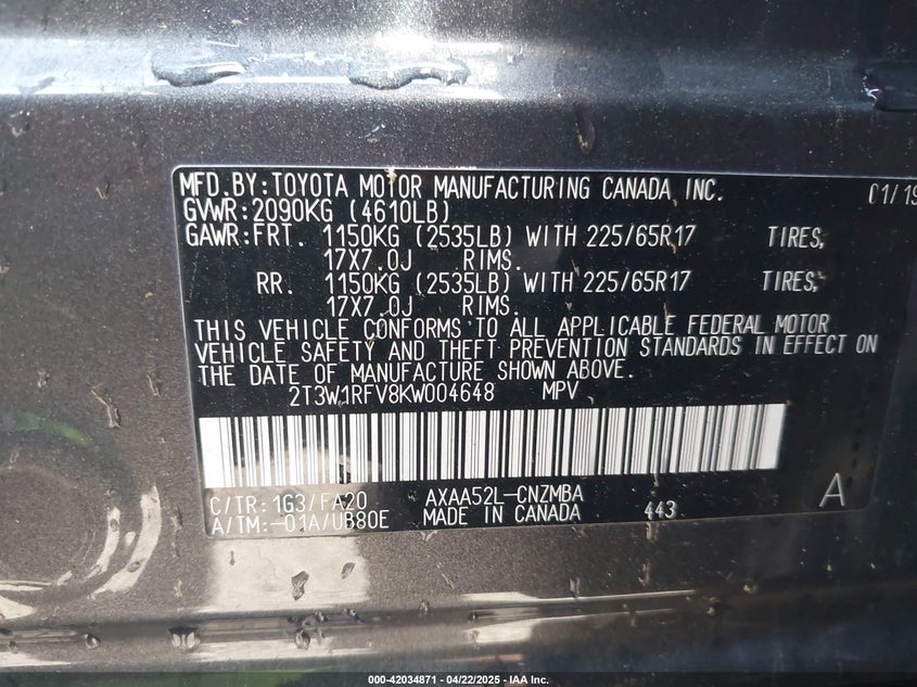 2019 TOYOTA RAV4 XLE - 2T3W1RFV8KW004648