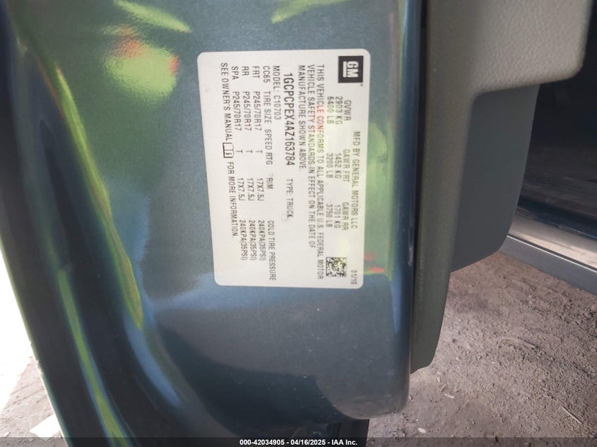 2010 CHEVROLET SILVERADO 1500 VIN: 1GCPCPEX4AZ163784