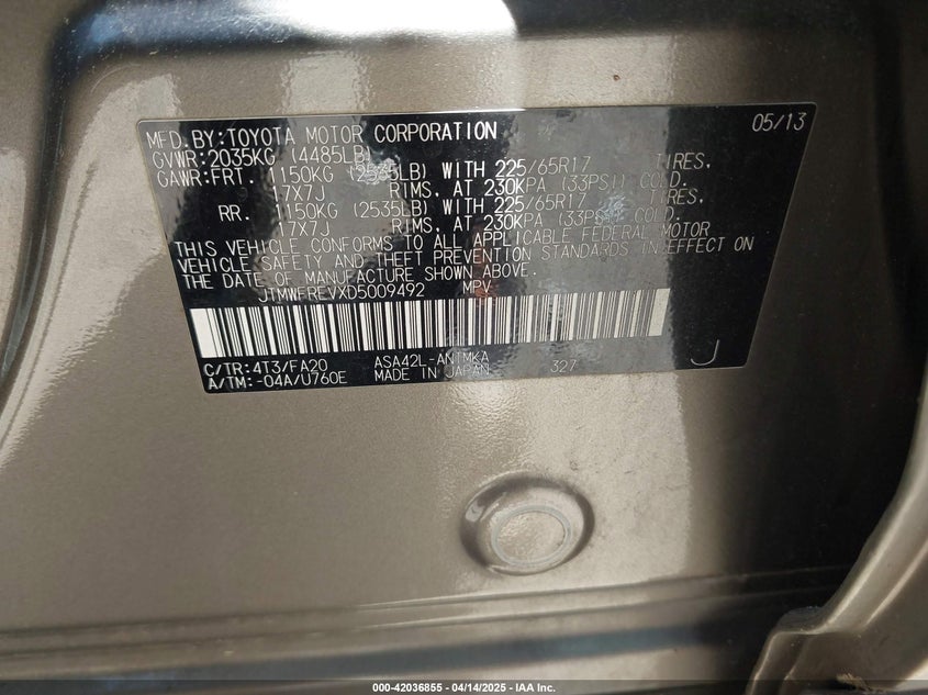 2013 TOYOTA RAV4 XLE - JTMWFREVXD5009492