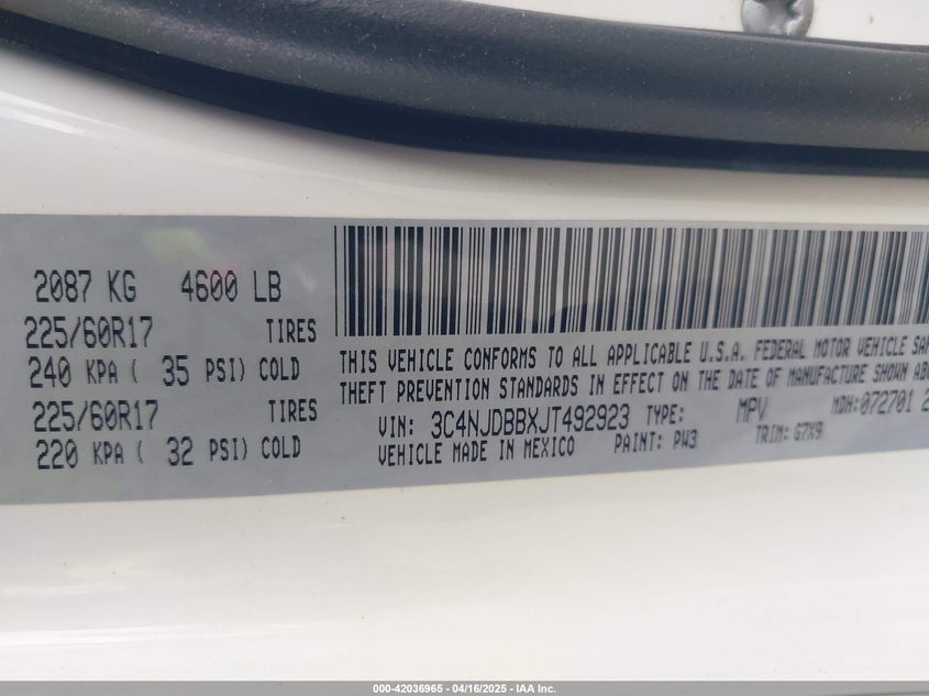 2018 JEEP COMPASS LATITUDE 4X4 - 3C4NJDBBXJT492923