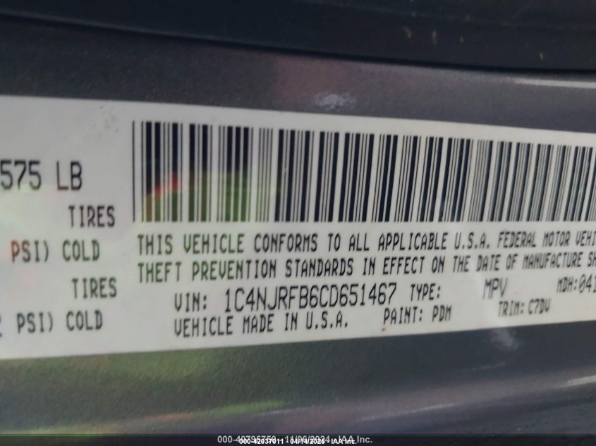 2012 Jeep Patriot Latitude VIN: 1C4NJRFB6CD651467 Lot: 42037011