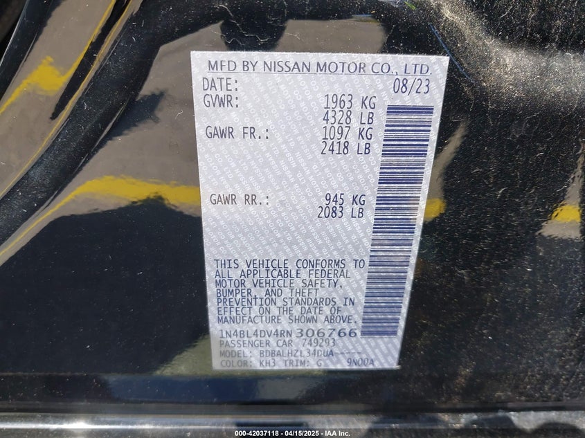 2024 NISSAN ALTIMA VIN: 1N4BL4DV4RN306766