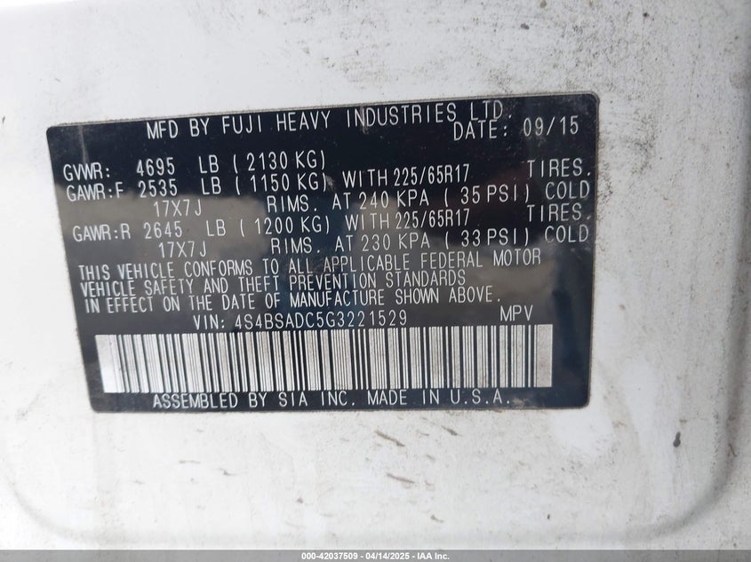 2016 SUBARU OUTBACK 2.5I PREMIUM - 4S4BSADC5G3221529