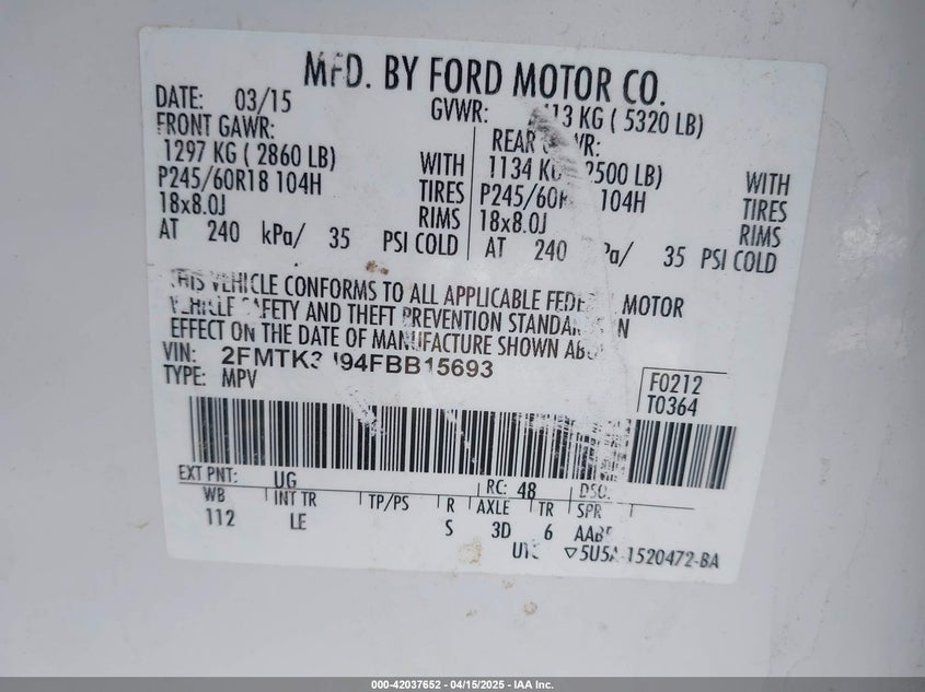 2015 FORD EDGE SEL - 2FMTK3J94FBB15693