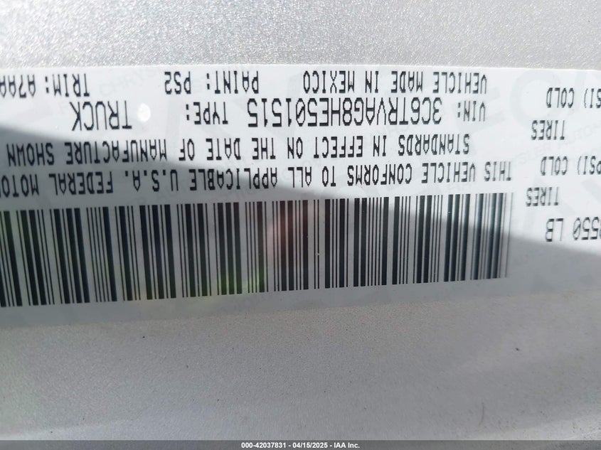 2017 RAM PROMASTER 1500 LOW ROOF 136 WB - 3C6TRVAG8HE501515