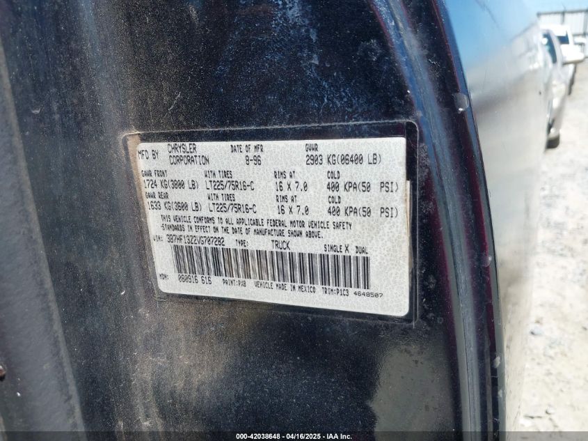 1997 Dodge Ram 1500 St VIN: 3B7HF13Z2VG707282 Lot: 42038648