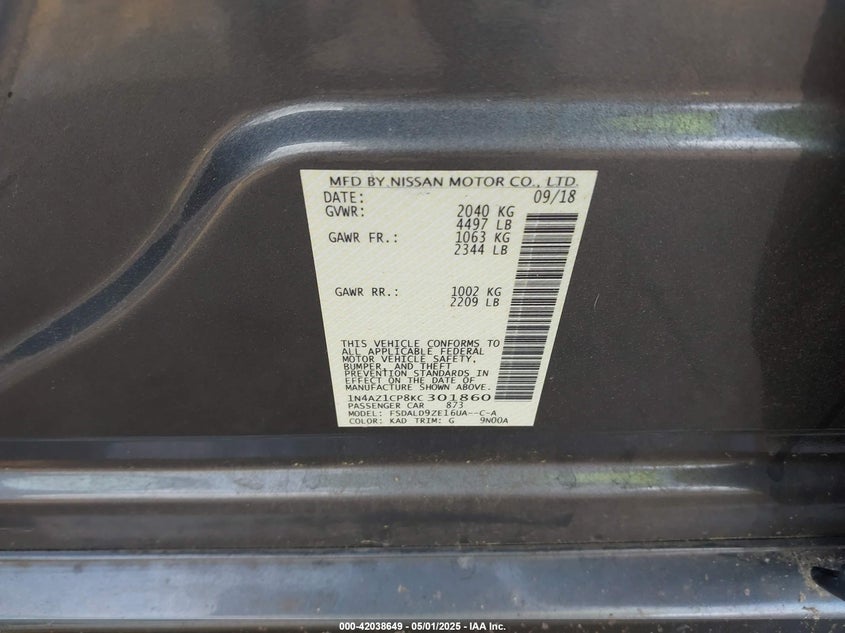 2019 NISSAN LEAF SV - 1N4AZ1CP8KC301860