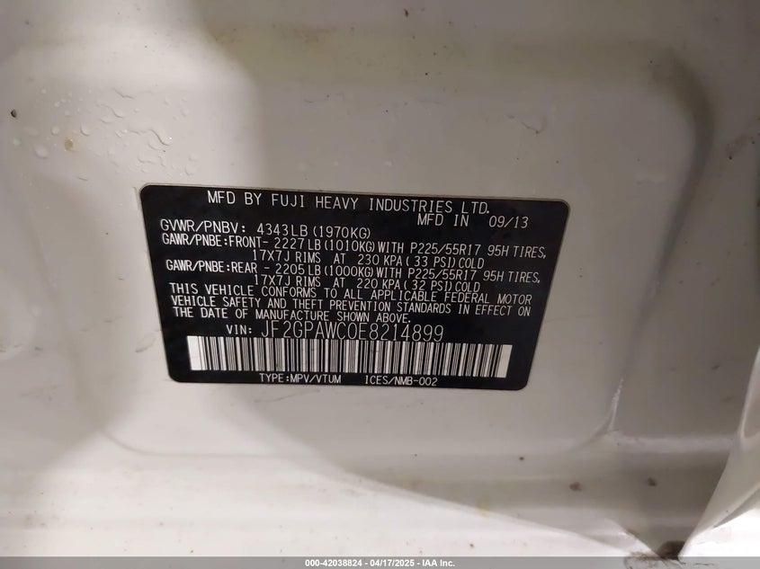 2014 SUBARU XV CROSSTREK 2.0I PREMIUM - JF2GPAWC0E8214899