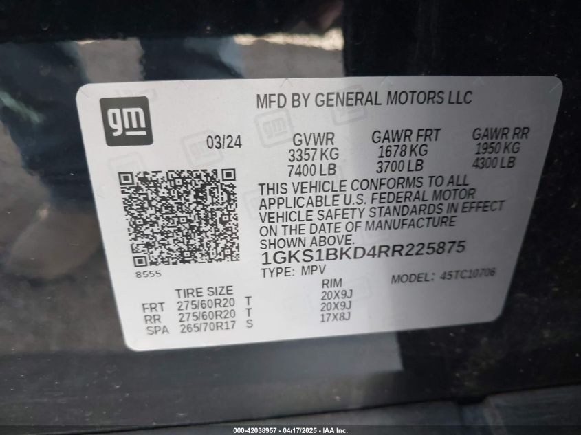 2024 GMC Yukon - 1GKS1BKD4RR225875