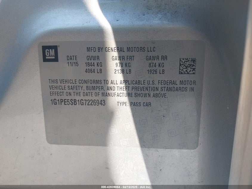 2016 CHEVROLET CRUZE LIMITED 1LT AUTO - 1G1PE5SB1G7226943