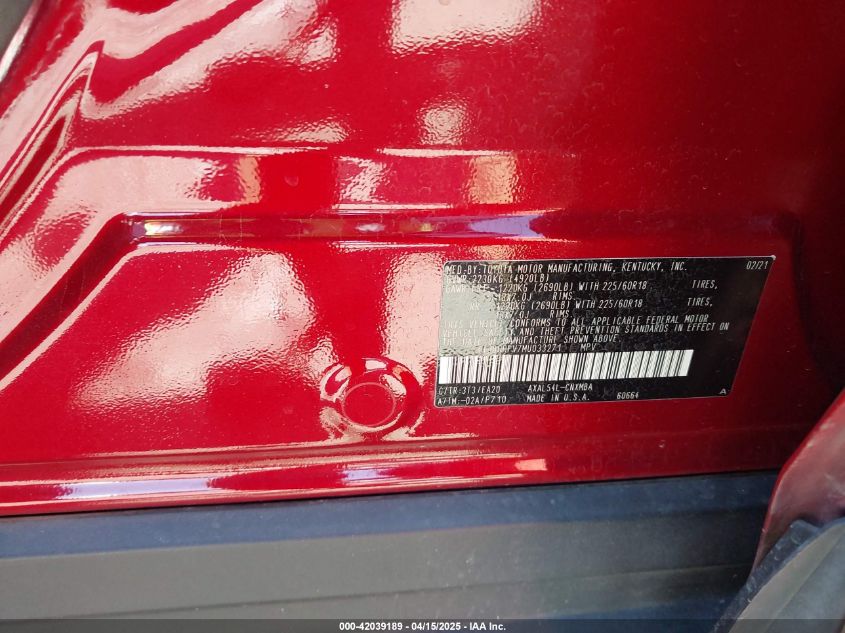 2021 Toyota Rav4 Hybrid Xle Premium VIN: 4T3B6RFV7MU033271 Lot: 42039189