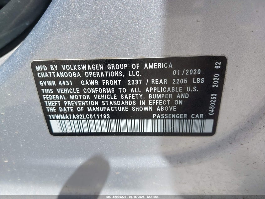 2020 VOLKSWAGEN PASSAT 2.0T R-LINE - 1VWMA7A32LC011193