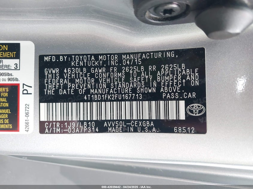2015 TOYOTA CAMRY HYBRID XLE - 4T1BD1FK2FU167713
