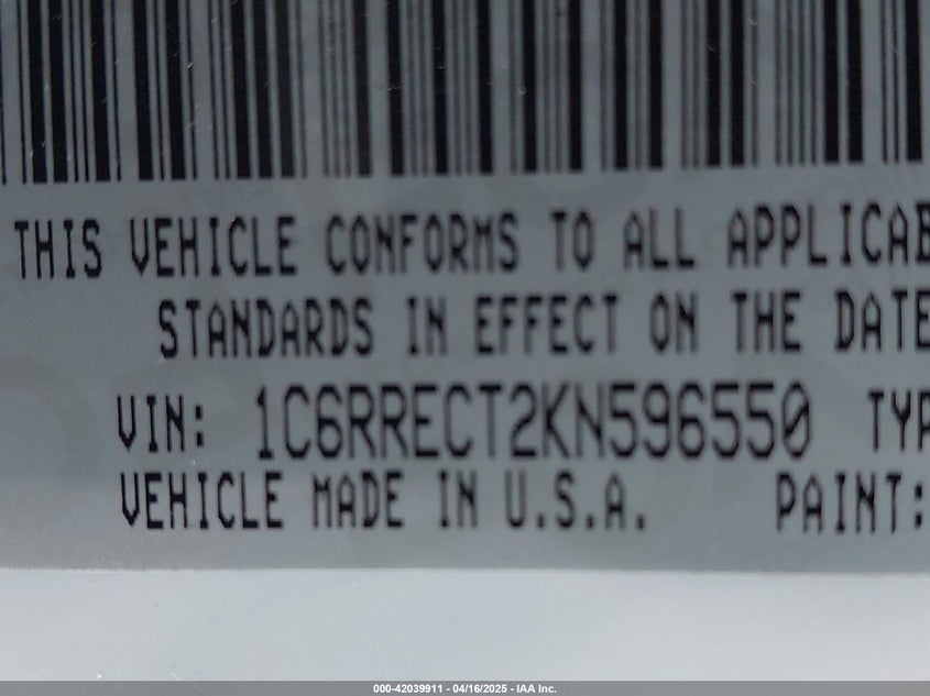 2019 RAM 1500 TRADESMAN  4X2 6'4 BOX - 1C6RRECT2KN596550