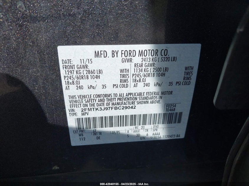 2015 FORD EDGE SEL - 2FMTK3J97FBC29042