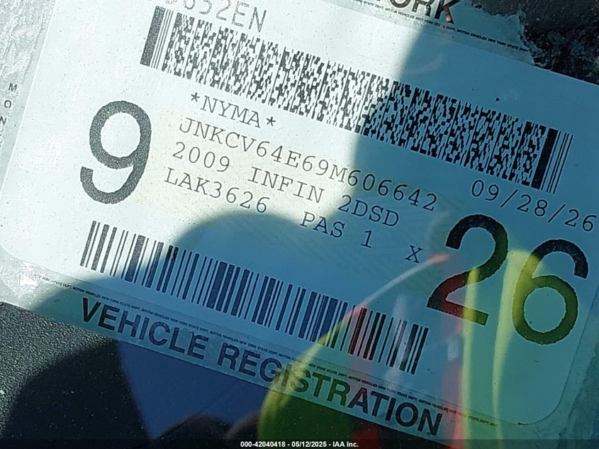 2009 INFINITI G37 VIN: JNKCV64E69M606642