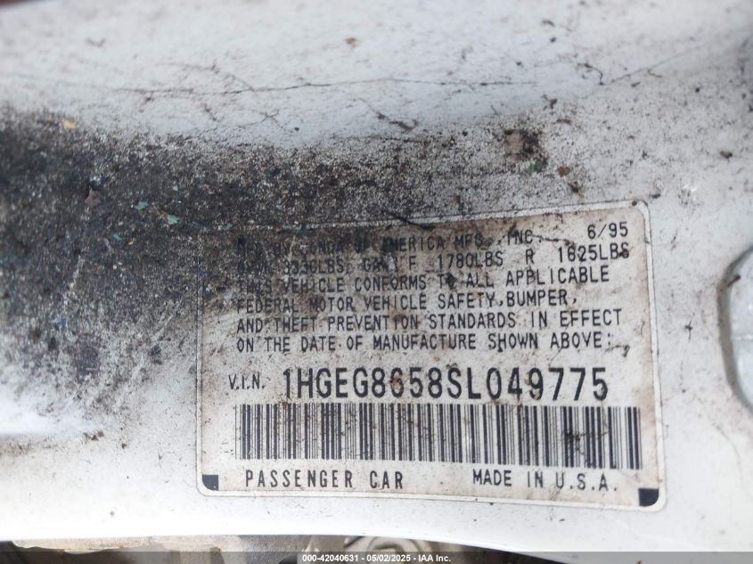 1995 Honda Civic Lx VIN: 1HGEG8658SL049775 Lot: 42040631
