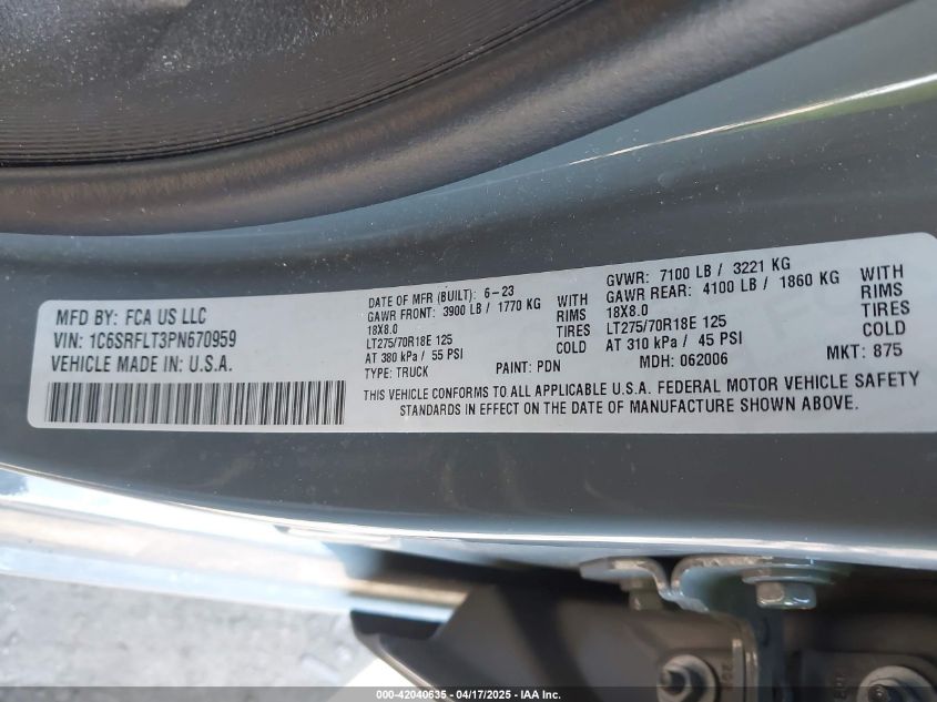 2023 Ram 1500 - 1C6SRFLT3PN670959