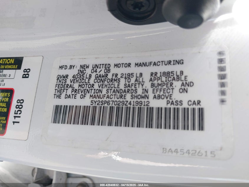2009 PONTIAC VIBE VIN: 5Y2SP67029Z419912